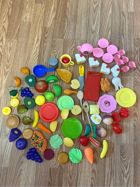 Other - Kids Toy Play Food Set with Pink Tea Set and Assorted Colorful Pieces